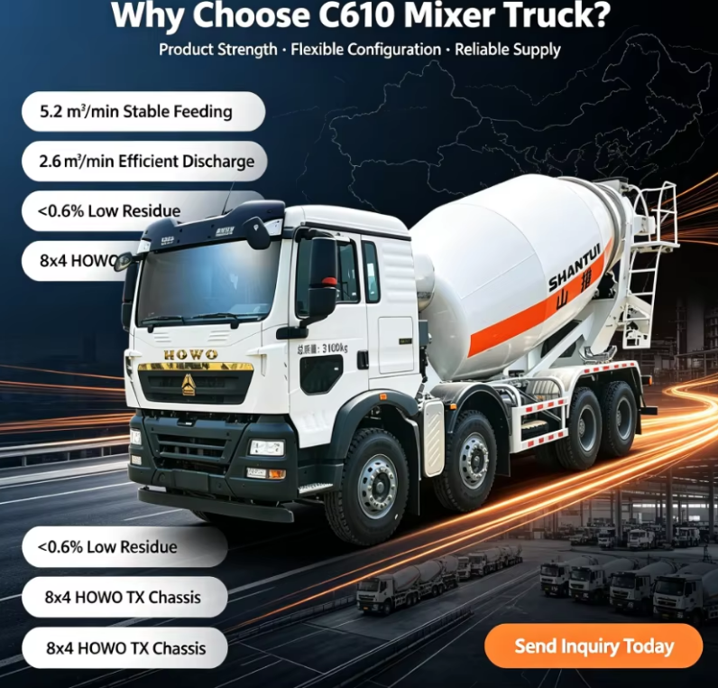 Autobetoniera 8cbm C610 con cabina MAN T5G, motore Weichai, 8x4 per costruzioni
